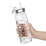 GHONLZIN Wasserflasche 800ML Sports Bottle BPA-freier Trinkflasche mit Strohhalm &...