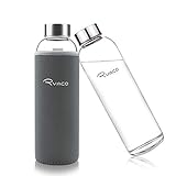 Ryaco Glasflasche Trinkflasche Classic Tragbare 550ml BPA-frei für unterwegs Sportflasche Glas...