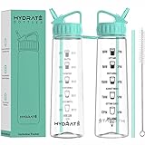 HYDRATE Tracker 900ml Wasserflasche mit Strohhalm und motivierenden Zeitmarkierungen, BPA-frei...