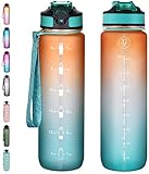Wasserflasche 1L mit Strohhalm Tritan BPA-frei, Sport-Trinkflasche mit Zeitmarkierungen,...
