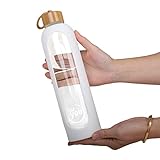 Nachhaltige Trinkflasche | 1000ml aus Glas mit bruchsicher Silikonhülle und spülmaschinenfest |...