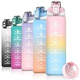 Life4u 1 Liter Trinkflasche mit Zeitmarkierung BPA Frei, Motivierende Wasserflasche 1L mit...