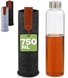 Trinkflasche aus Glas mit Filztasche 750ml - Auslaufsicher - Kohlensäure Geeignet -...