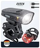 AARON LED Fahrradlicht Set mit starkem Akku, USB & StVZO Zulassung - Fahrradlampe mit starker...