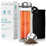 LA VIDA AQUA Glasflasche LEO (650ml) - Teeflasche mit Sieb für Tee, Wasser & Smoothie to go -...