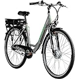 ZÜNDAPP E-Bike 700c Damenrad Pedelec 28 Zoll Z502 E Citybike Hollandrad Fahrrad (grau/grün ohne...